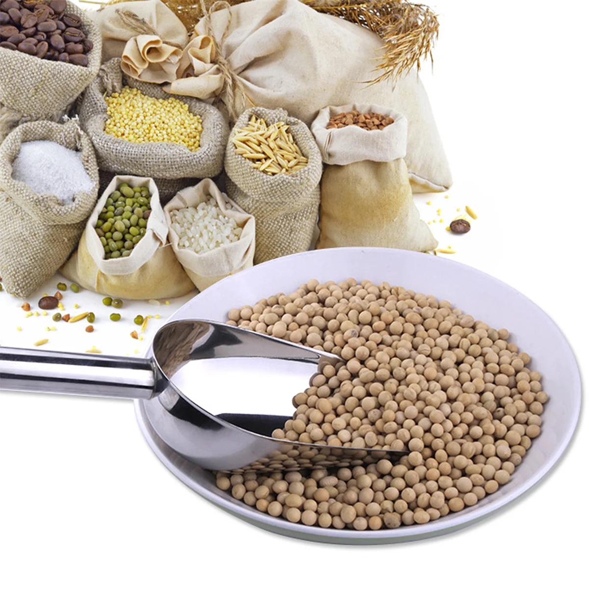 

Scoopsteelflour Ice Pet Stainless Metal Rice Popcorn Litter Bin Dry Coffee Ladles Grain Kitchen Scooper Cat Bar Feeding