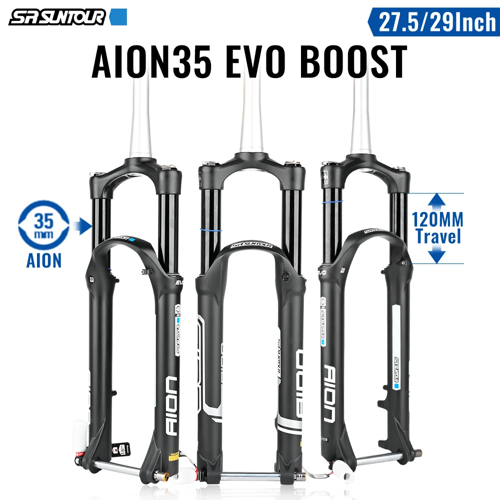 

SR SUNTOUR AION EVO35 BOOST Велосипедная вилка 27,5/29 дюймов стойка 35 мм 110x15 мм подвеска 120 дорожный горный велосипед вилка с крыльями