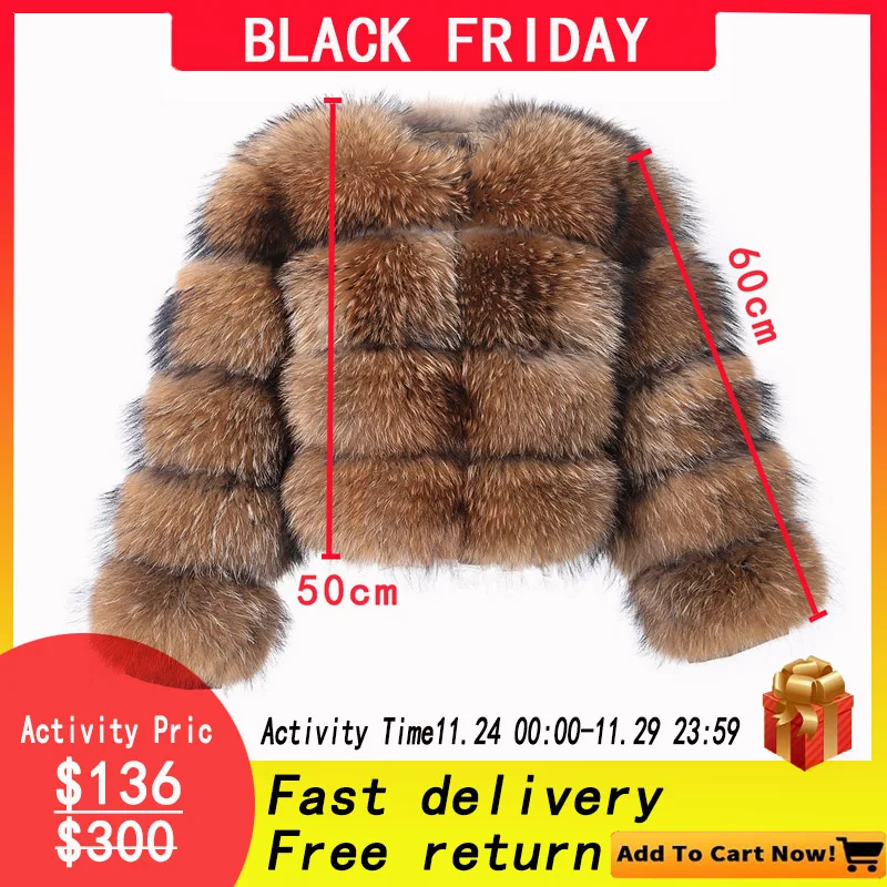

MAOMAOKONG2022 Women's Winter Coat New Real Fur Natural Color Raccoon&Fox Fur Solid Jackets Fashion Sexy Female Party Clothing