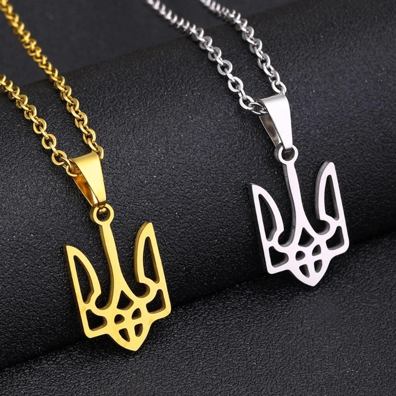 

Hollow Ukrainian Symbol Necklace Fashion Jewelry Stainless Steel Ukraine National Emblem Pendant Necklace Gifts for Men Women