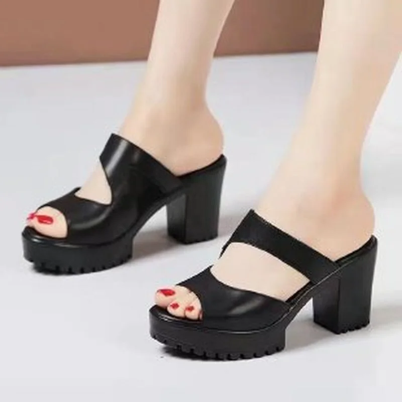 

Heel Platform Slippers Women Wedding Shoes Summer 2022 Leather Slippers High Heels Slides Ladies Slipper ladies shoes and