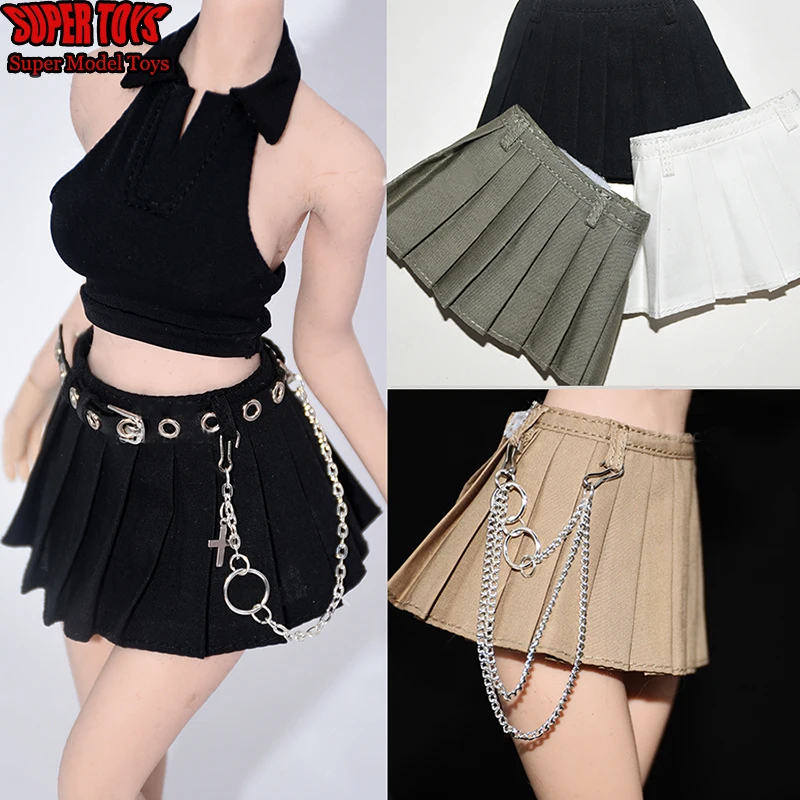 

1/6 Scale Female Soldier Solid Color Trendy Classic Pleated Skirt Cool Waist Chain Accessory For 12" TBL PH Action Figure Body