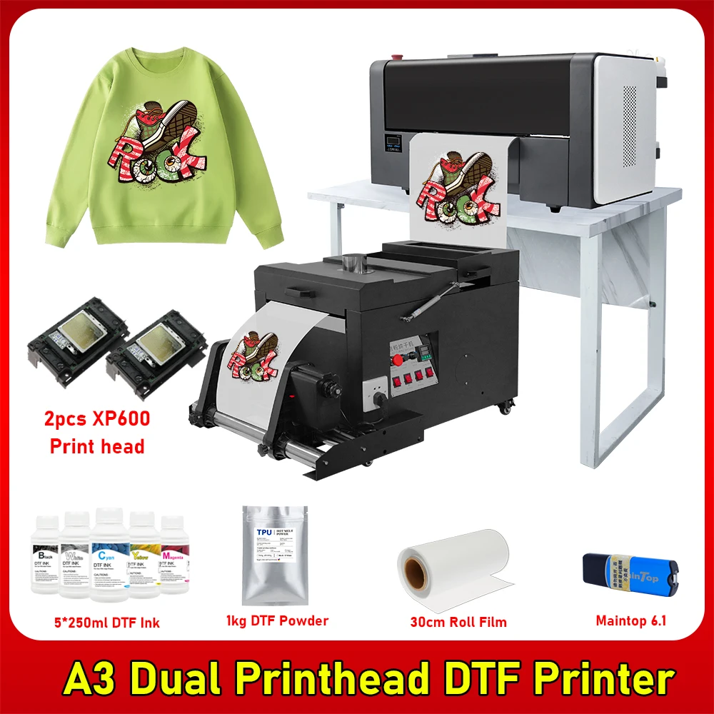 30 см DTF принтер с шейкером для порошка двойная печатающая головка XP600 футболок A3