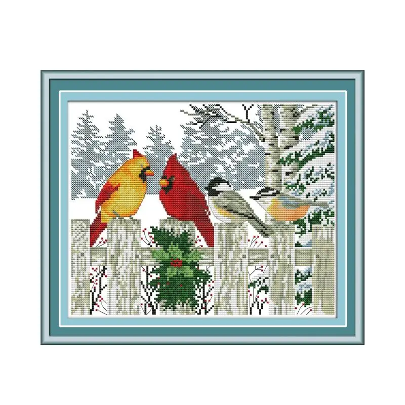 

Набор для вышивки птицами на заборе зимой, Набор для вышивки крестиком animal18ct 14ct 11ct, вышивка с рисунком, рукоделие «сделай сам»
