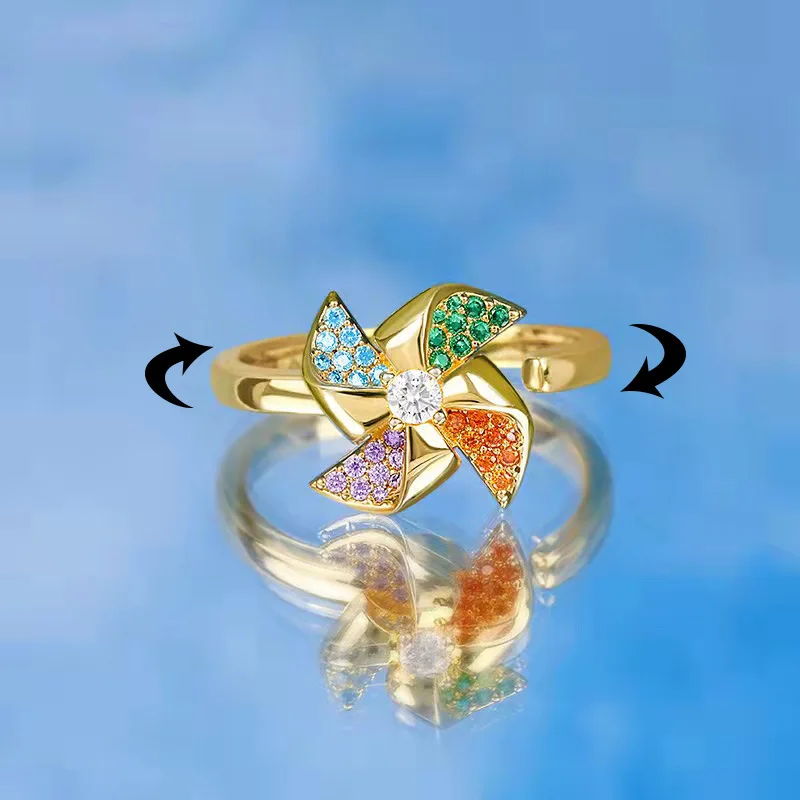

Luxury Anxiety Rings for Women Spinning Zircon Pinwheel Rings Anti Stress Anxiety Rings Fidget Spinner Ring Wedding Jewelry Gift