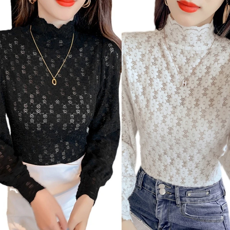 

Женская уличная одежда 652F, легкий пуловер с длинным рукавом, футболка с высоким воротником, базовый топ