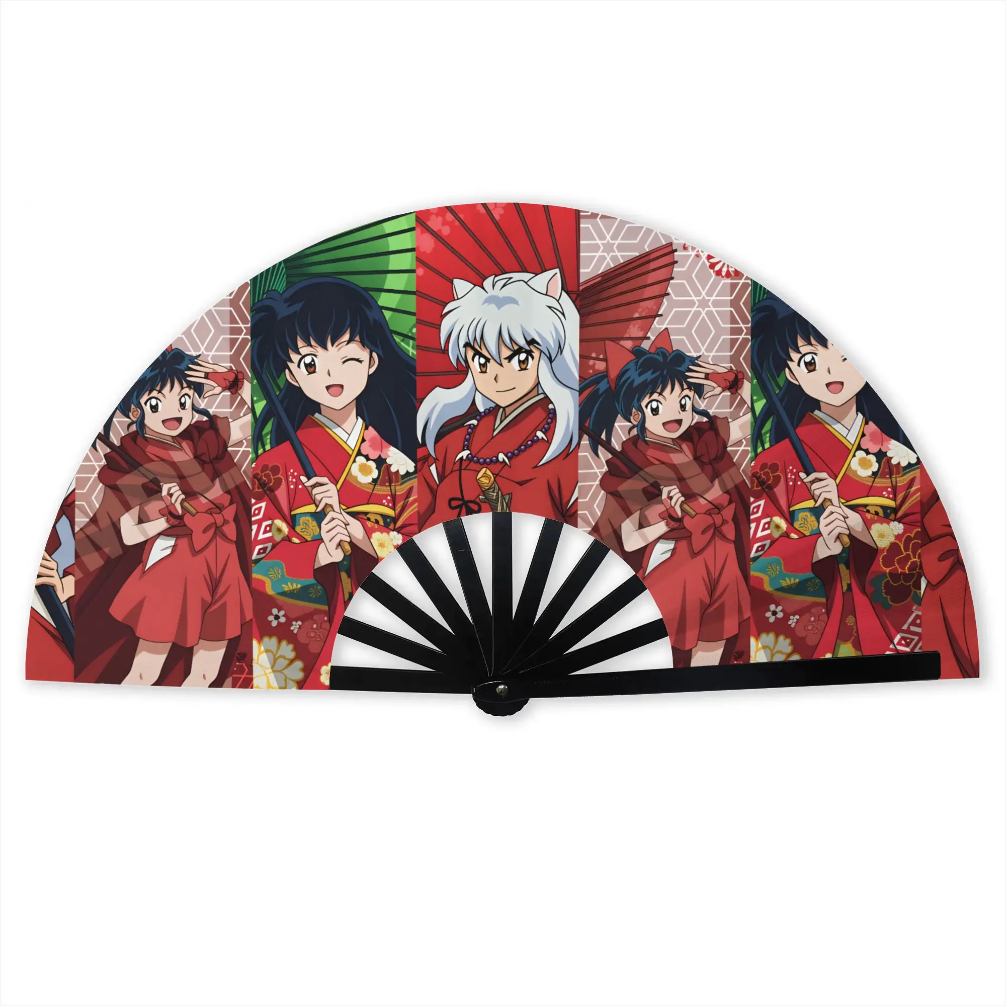 Фото Портативный складной вентилятор Inuyasha Kagome Higurashi Moroha для путешествий, китайский танцевальный веер для охлаждения, ручной вентилятор №1