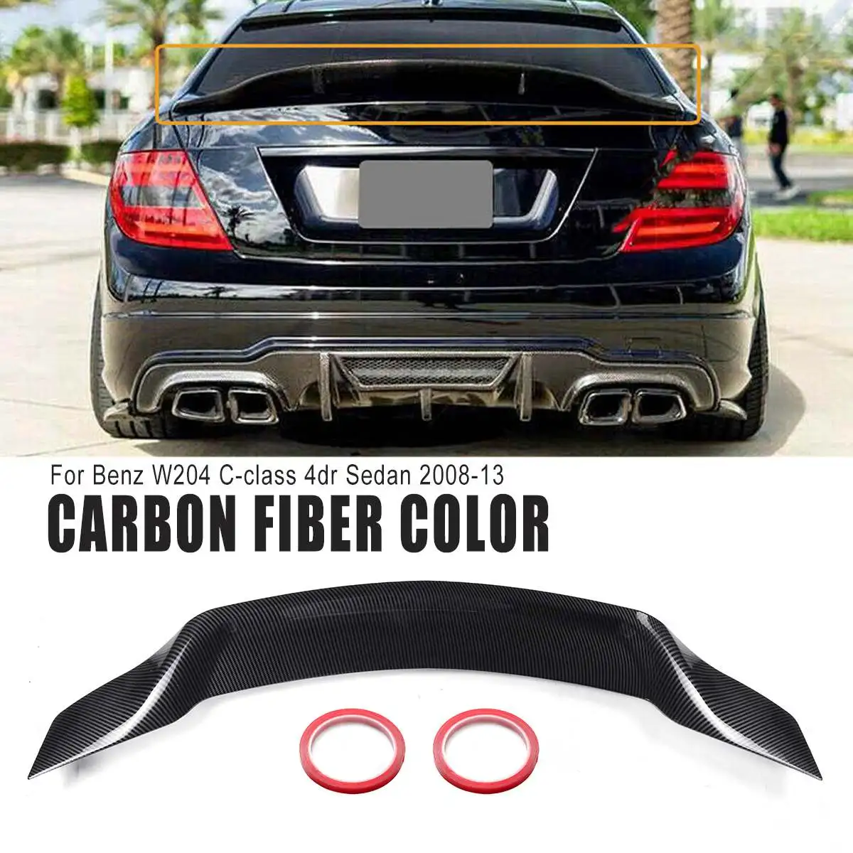 RMAUTO Carbon Fiber Car Rear Trunk Spoiler Lip Wing For Mercedes Benz W204 C Class 2008-2013 Rear Spoiler Car Body Styling Kit