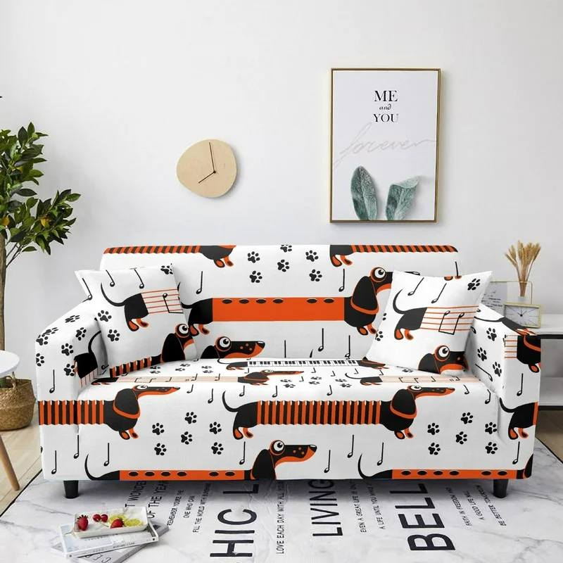 

Dachshund Dog Print Sofa Cover All Inclusive Dust-proof Sofa Towel Cartoon Style Stretch Furniture Protector Housses De Canapé