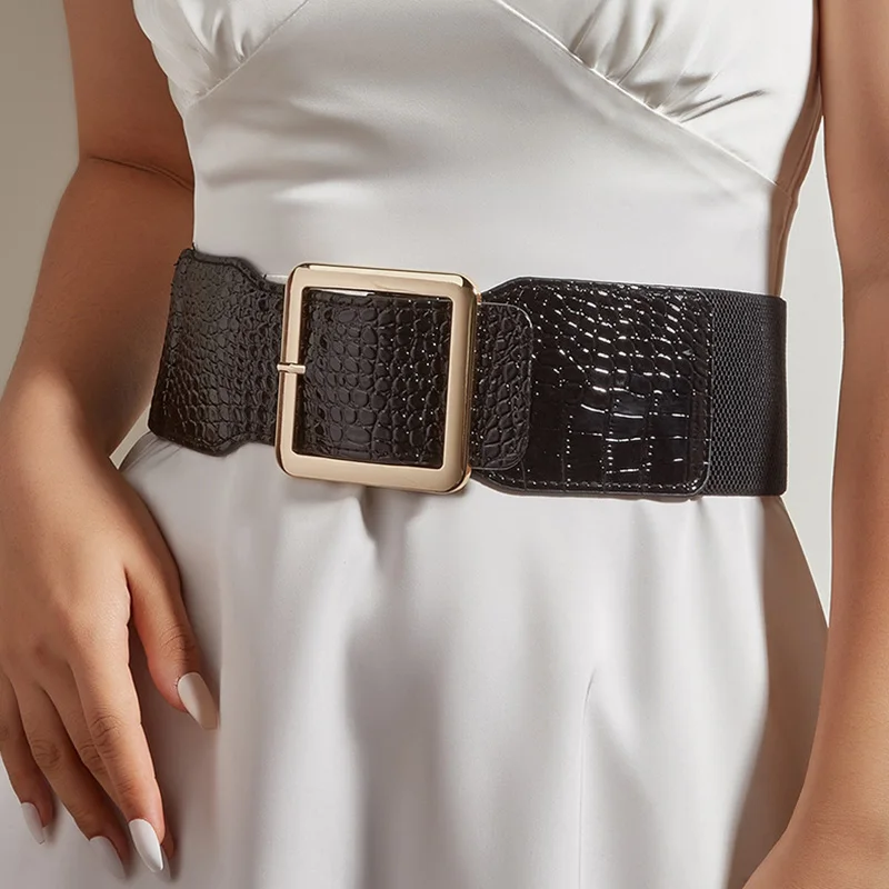 Retro Corset Wide Elastic Belt For Women Luxury Brand Designer Square Buckle Waist Strap Female Dress Skirt Coat Girdle