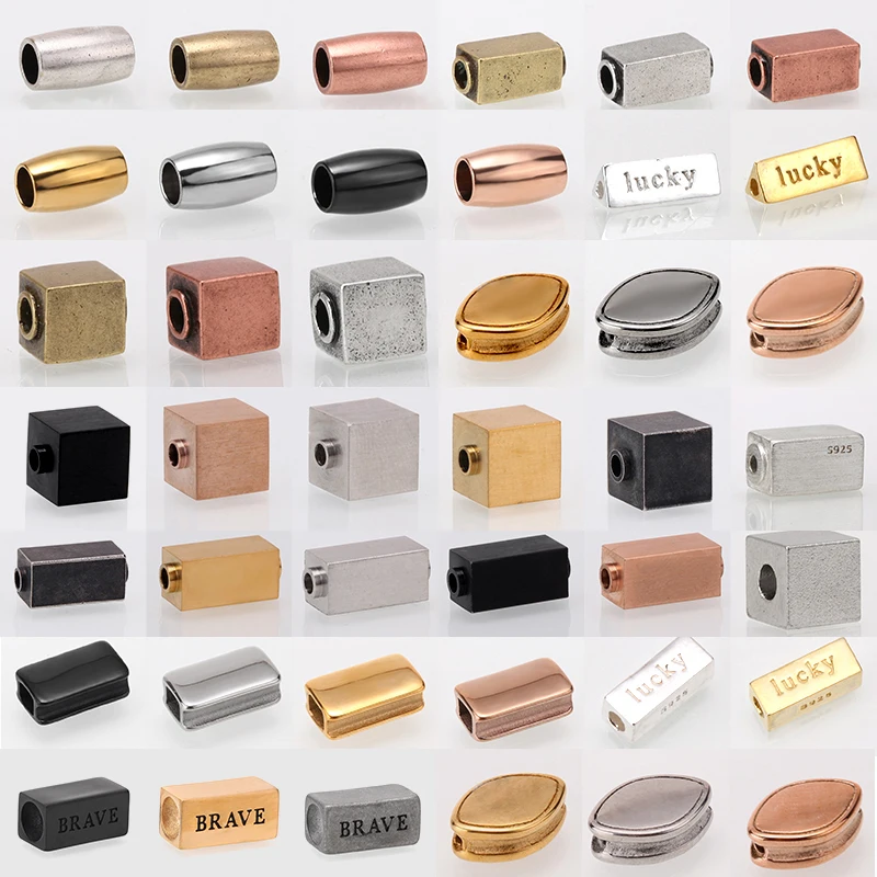 

Charm Spacer Beads for Jewelry Making Diy Bracelets Copper Accessories Steel Gold Color Tube Cube Beads Big Holes Custom Letter