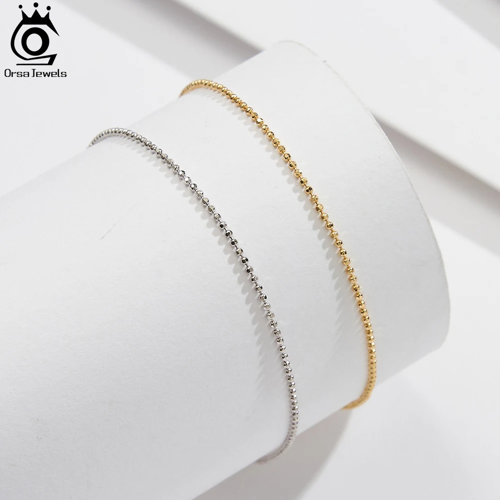 Фото ORSA JEWELS Стерлингового Серебра 925 пробы 1 мм Шариковые Бусины Цепочки Ножные Браслеты Браслет На Ноге Изящные Босиком Модные Цепочки Для Ног Аксессуары SA80 №2