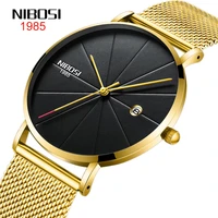 nibosi fashion ultra thin mens watches top brand luxury gold mesh strap quartz watches waterproof sports watch men clock relogio