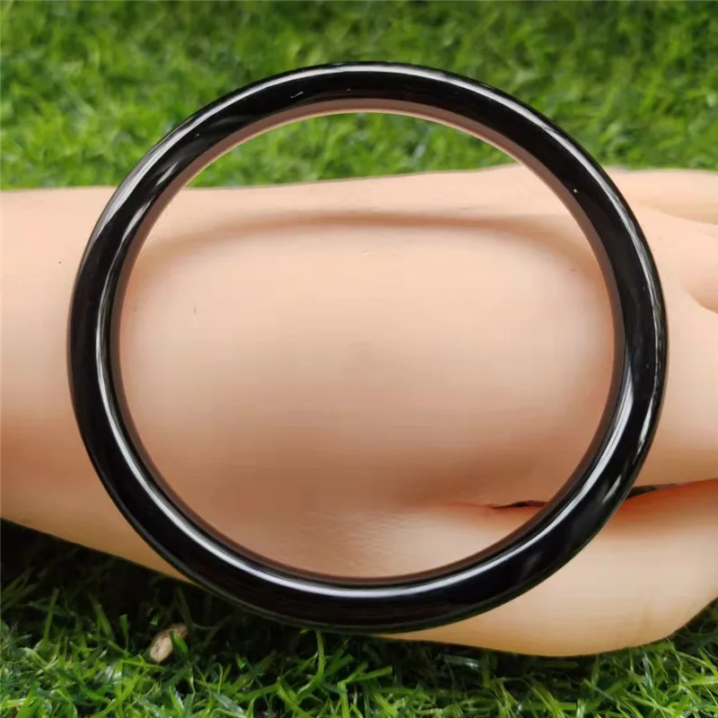 

JiaLe/ Natural Black Agate Bangle Accessories for Women Fine Jewelry Banquet Party Thin Bar Fashion Bracelet Family Friends Gift