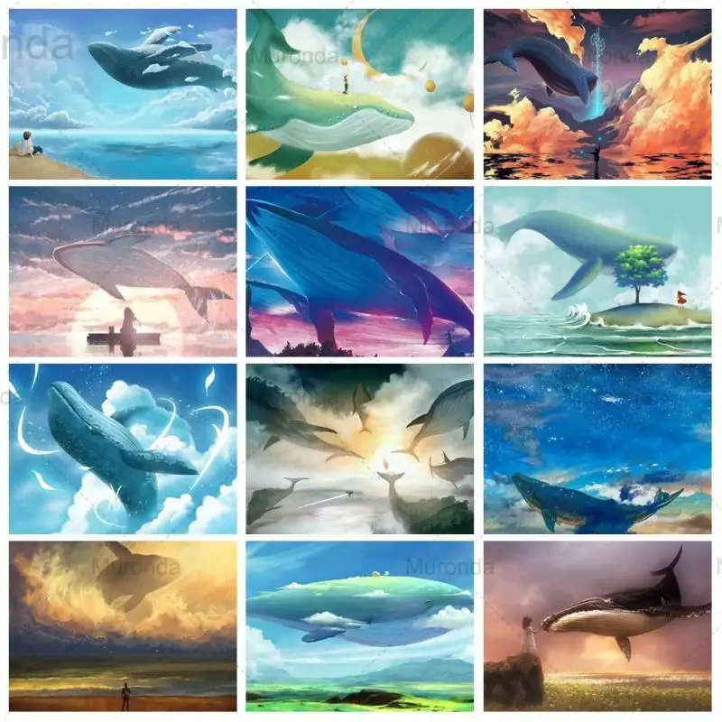 

5D DIY Diamond Painting Cartoon Dolphin Cloud Sea Landscape Fantasy Scenery Full Square/Round Diamond Embroidery Home Decor Gift