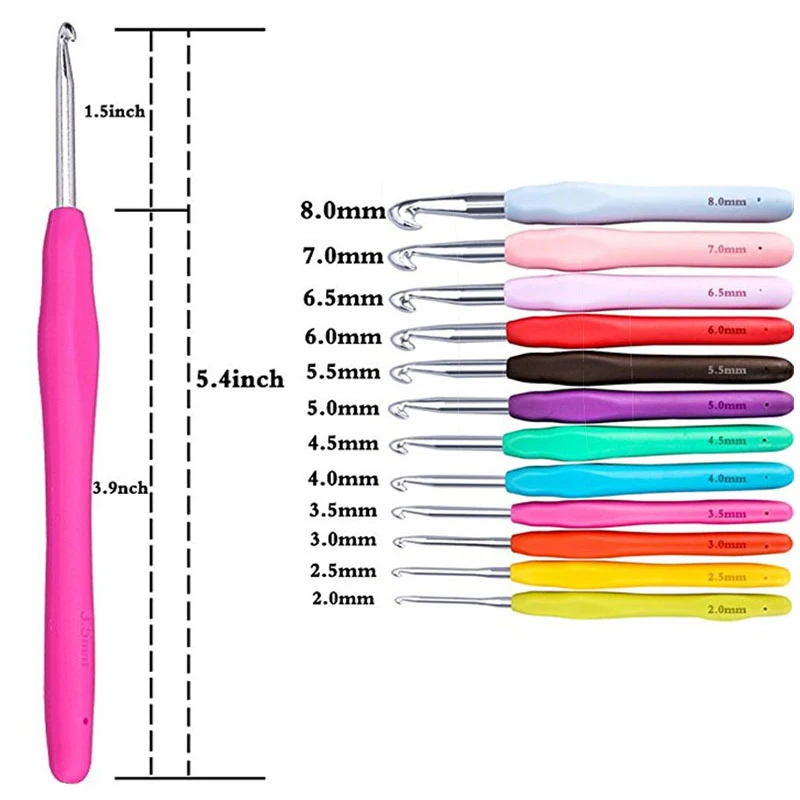 

2-8mm Knitting Needle Multicolor With Ergonomic Handle Crochet Aluminum Hook Yarn Weave Accessory DIY Craft Sewing Tools