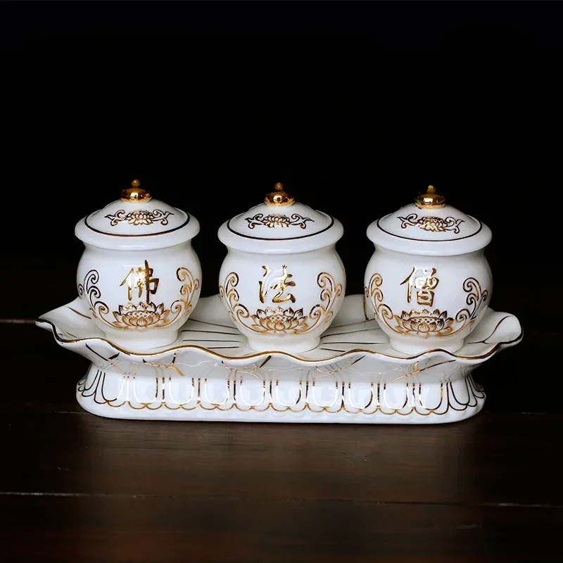 Китайская керамическая чашка для подачи воды Гуаньинь три чашки чаша Будды с