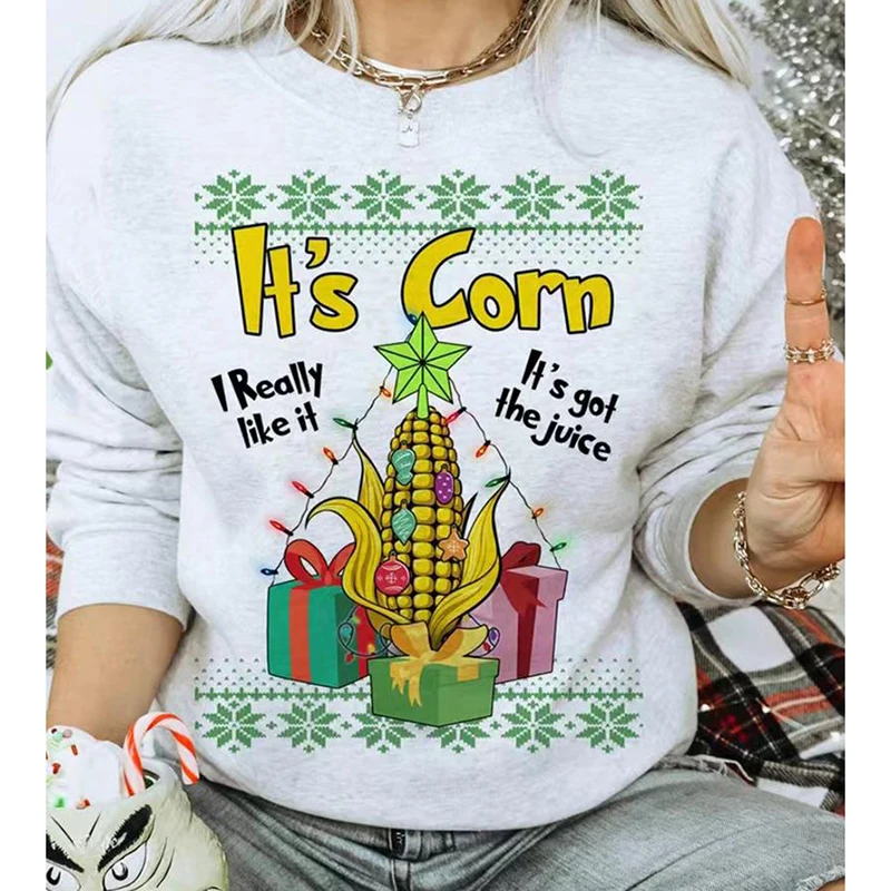 

Rheaclot Christmas Corn Fashion Printing Women's Causal Cotton Long Sleeve SweatShirt