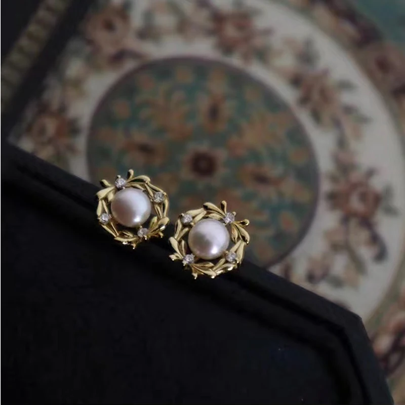 

MeiBaPJ New Fashion 925 Genuine Silver Natural Freshwater Pearl Flower Stud Earrings Fine Wedding Jewelry for Women