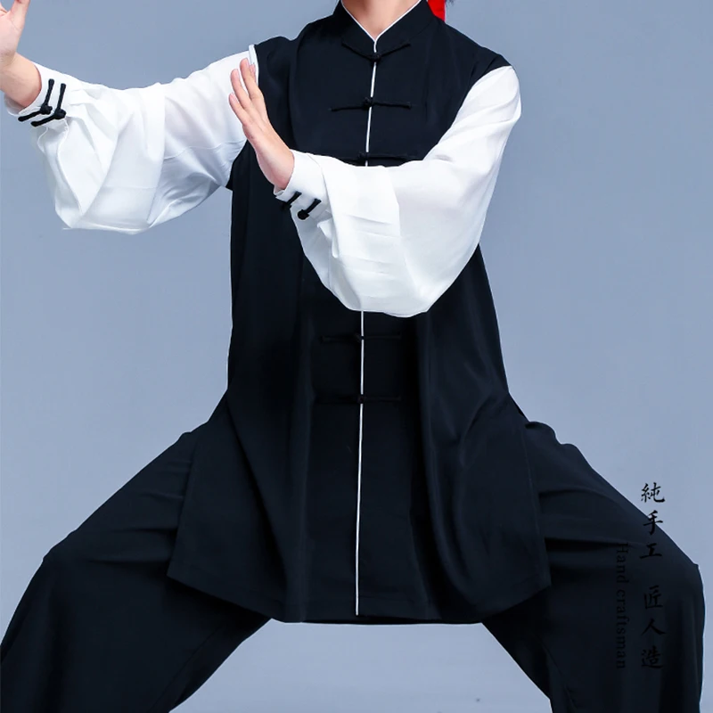 2023 New Chinese Traditional Tai Chi Clothing Set Women Martial Arts Practice Black White Stitching Suit Men Tai Chi Suit Women