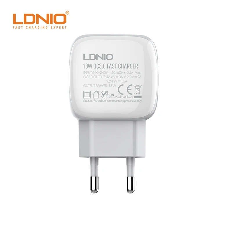 

LDNIO A1306Q 18W QC3.0 EU Plug Fast Charging Home Wall Travel Charger Adapter Mobile Phone For Iphone 12 13 Mobile Charger