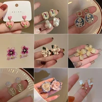 2022 new delicate elegant flower pearl earrings for women simple cute korean earring stylish party jewelry personality gift