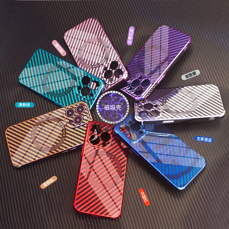 

Carbon fibre Case For iPhone 13 12 11 Mini Pro Max for iPhone 11 Macsafe Case Magsafing Wireless Charging Magnetic Shell Case