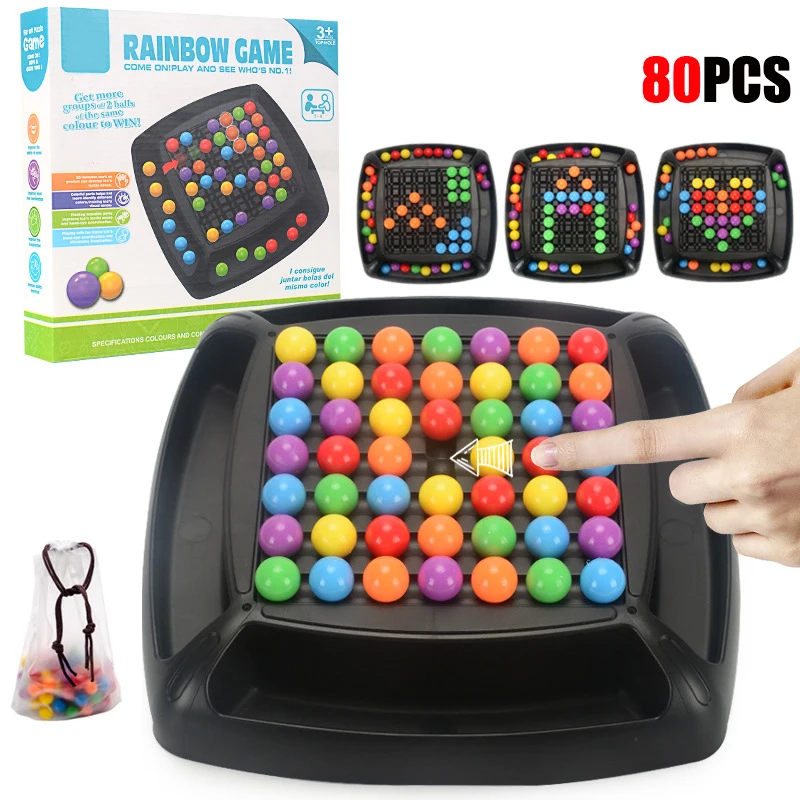

Rainbow Ball Matching Toy Colorful Fun Puzzle Chess Board Game with 80pcs Colored Beads Intelligent Brain Game Educational Toy