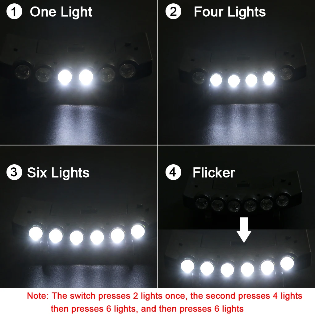 

Night Safe Clip-on 6 Leds Head Cap/Hat Brim Light Fishing Camp Hunting Outdoor Lighting Head Lamp Torch