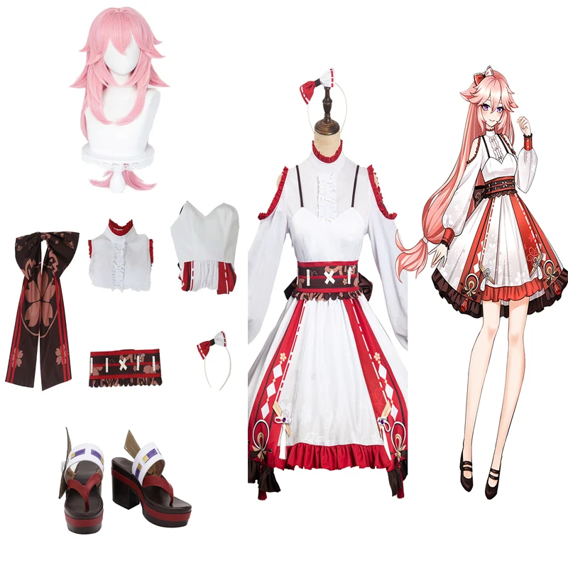 

Game Genshin Impact Yae Miko Cosplay Costume Lolita Dress Wig Shoes Outfits Anime Girls Halloween Carnival Party Disguise Suit