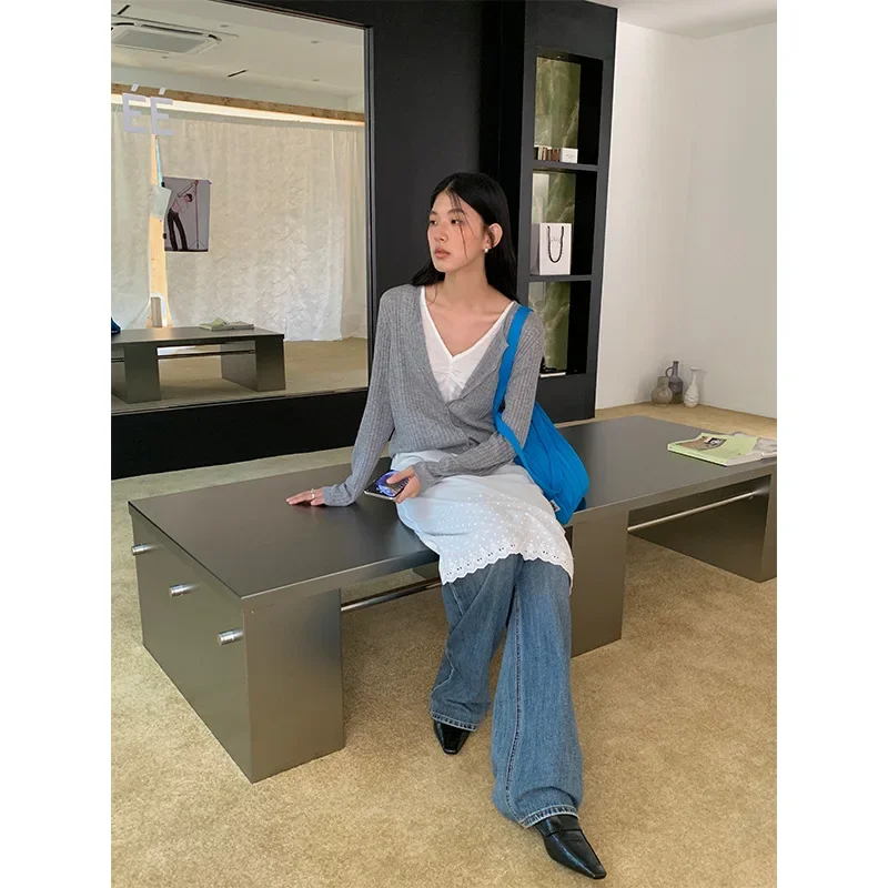 Feiding Thirteen Row 2024 осенний новый простой тонкий вязаный кардиган с круглым вырезом