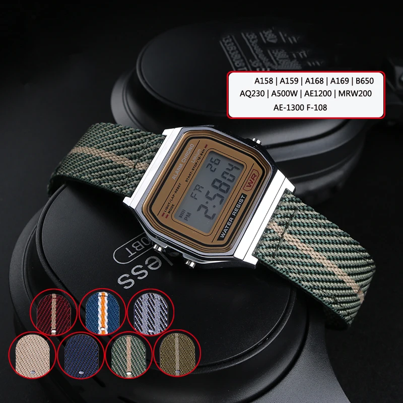 Новый нейлоновый ремешок для часов Casio, антикварные часы серии Electronic Cube, A158, A159, A168, A169, AE1200, MCW200, Холщовый мужской браслет