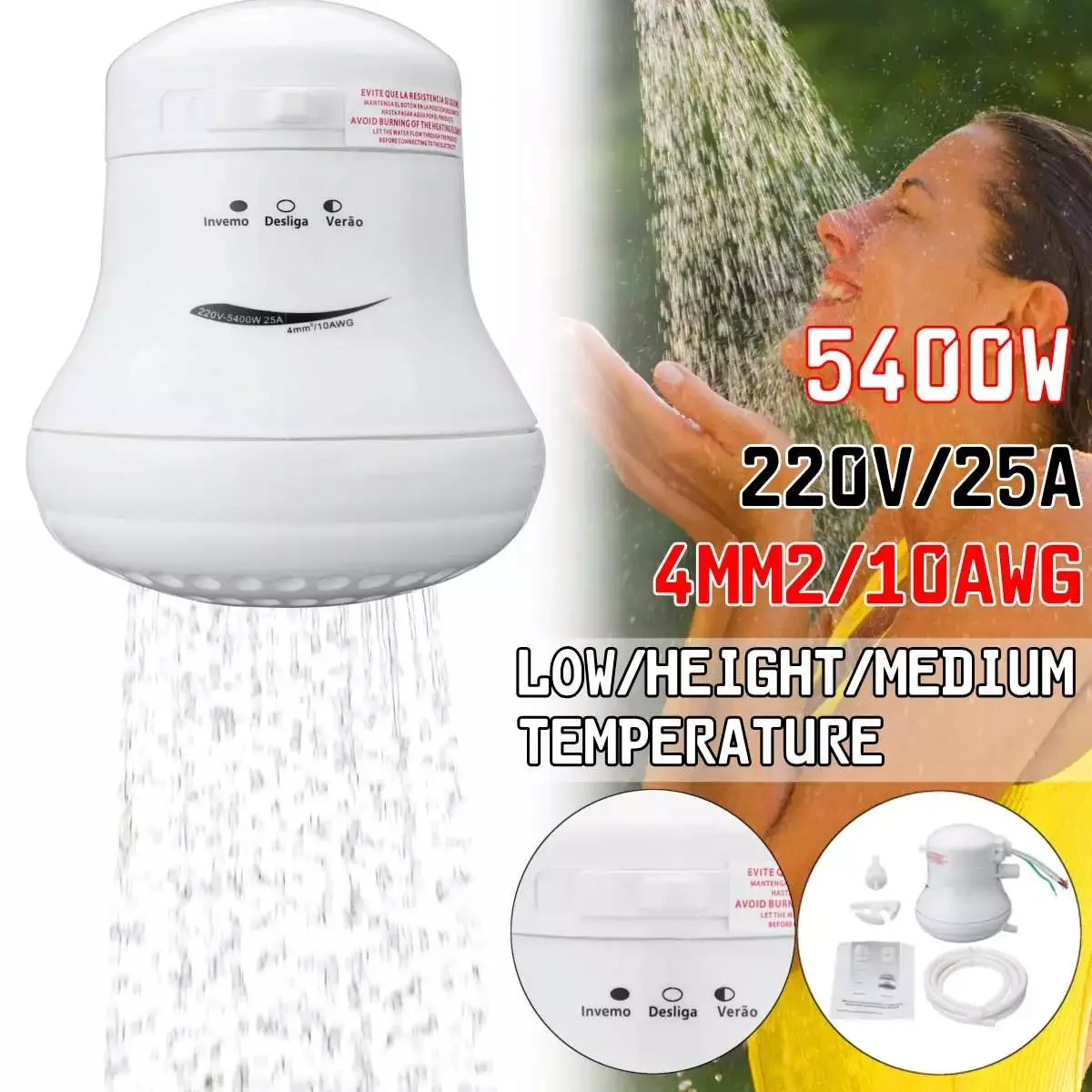 

BIG SALE 5400W 110V/220V Electric Instant Water Heater Shower Head with Hose Bracket Temperature Controller Winter Supply