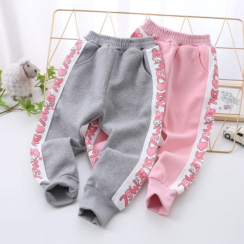 

New Kawaii Sanrio Kinderbroek Schattige My Melodie Kuromi Cinnamoroll Cartoon Meisjes Casual Broek Herfst Katoenen Sportbroek