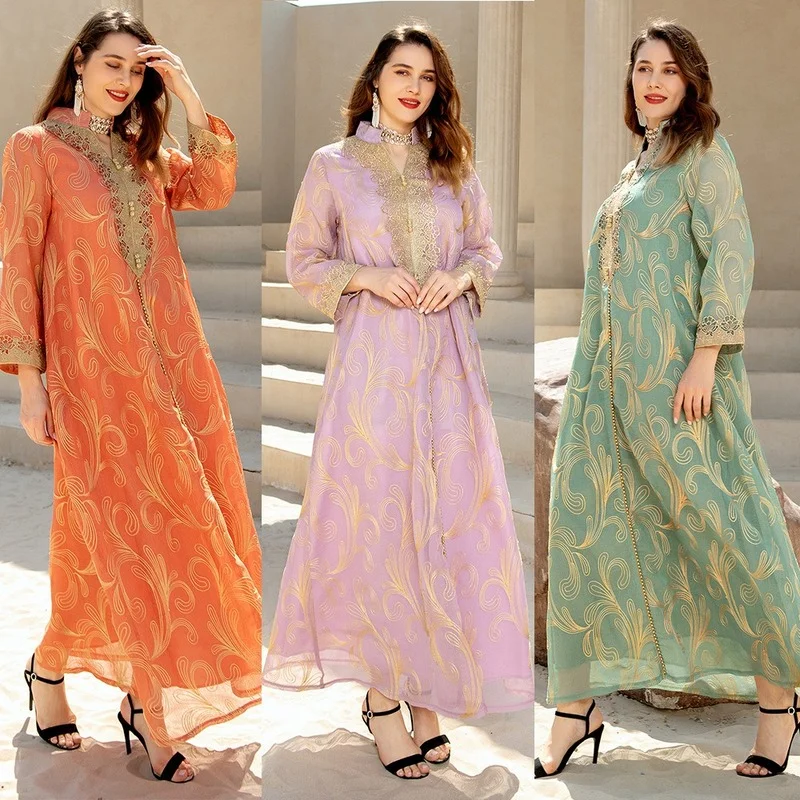 

Ramadan Eid Abaya Dress For Women Modest Muslim Gold Thread Embroidery Jalabiya Moroccan Caftan Dubai Arabic Ethnic Robe 2022