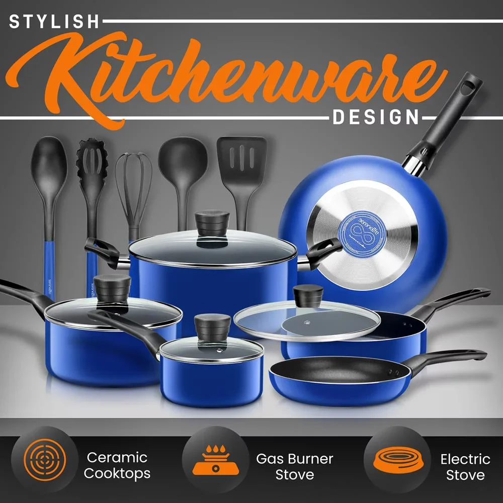 

Кухонные кастрюли и сковороды, базовая кухонная посуда, черное антипригарное покрытие внутри, термостойкий лак (набор из 15 штук)