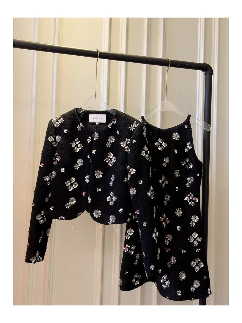 YIGELILA женское твидовое платье комплект пальто французский дизайн шерстяная