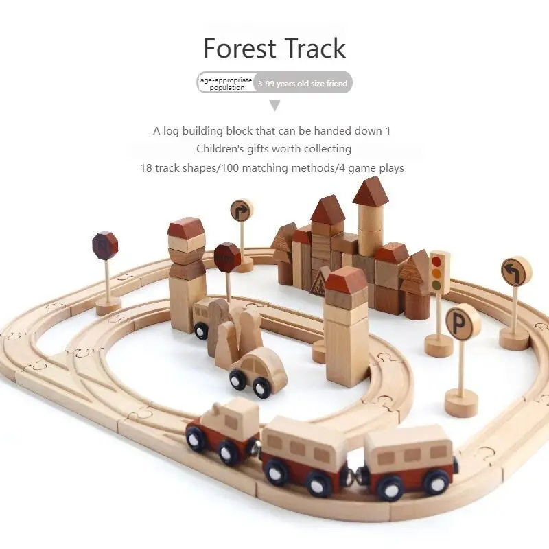 

Building Block Wooden Toy Forest Track Small Train Car Assembly Traffic Signs Montessori Early Education Kids Toys For Children