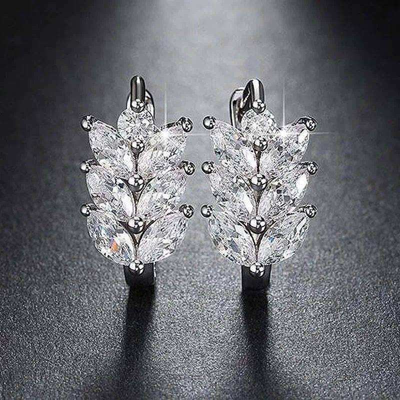 

New Leaf Shape Hoop Earrings Women with Marquise White Cubic Zirconia Fashion Contracted Small Circle Earrings Trendy Jewelry