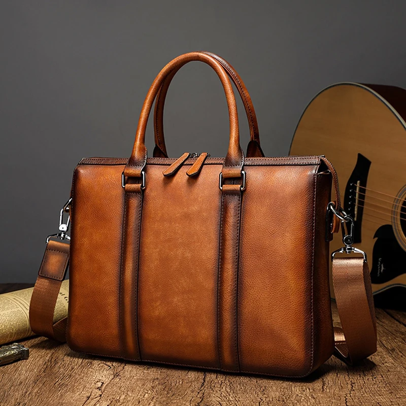 

Мужские сумки ручной работы, сумка из натуральной кожи, портфель, винтажная мужская кожаная сумка на плечо, сумки для ноутбука, мужской порт...