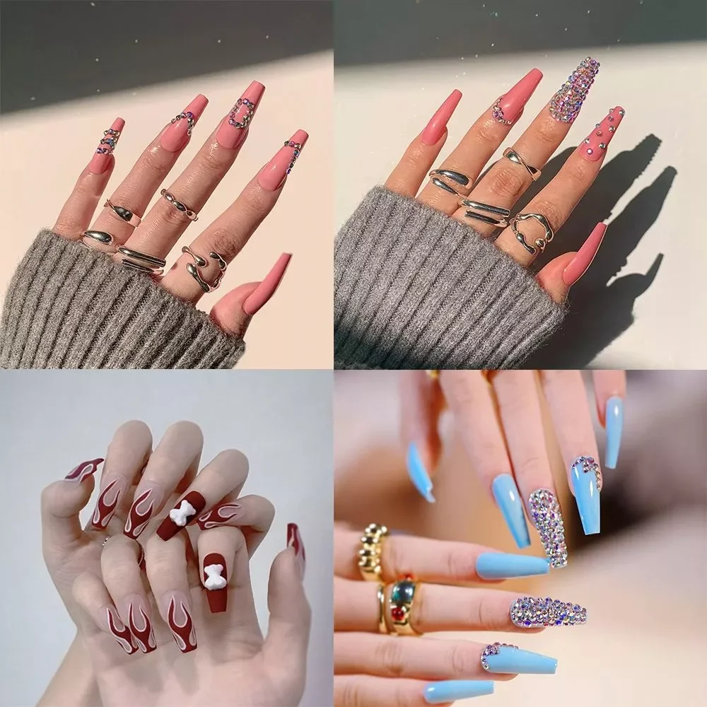 

Press On Nails Detachable Artificial Manicure Tool Nail Tips Wearable Fake Nails Rhinestone Ballerina False Nails