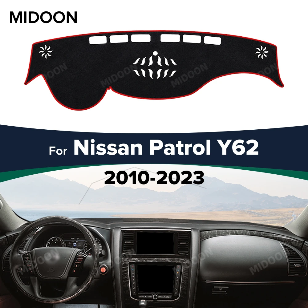 Фото Накладка на приборную панель на заказ для Nissan Patrol Y62 2010-2023, защита от УФ-излучения, нескользящий коврик-накладка на панель, аксессуары для интерьера №2