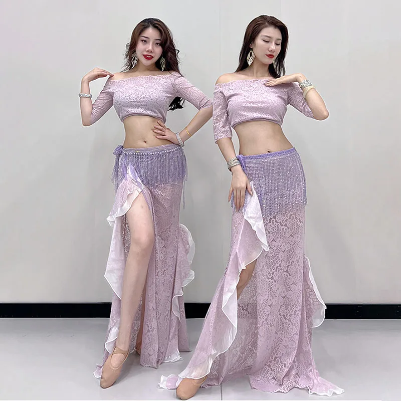 

Belly Dance Practice Clothes Set Oriental Dance Practice Clothes Sexy Suit Long Skirt Female Professional Performance Suit New