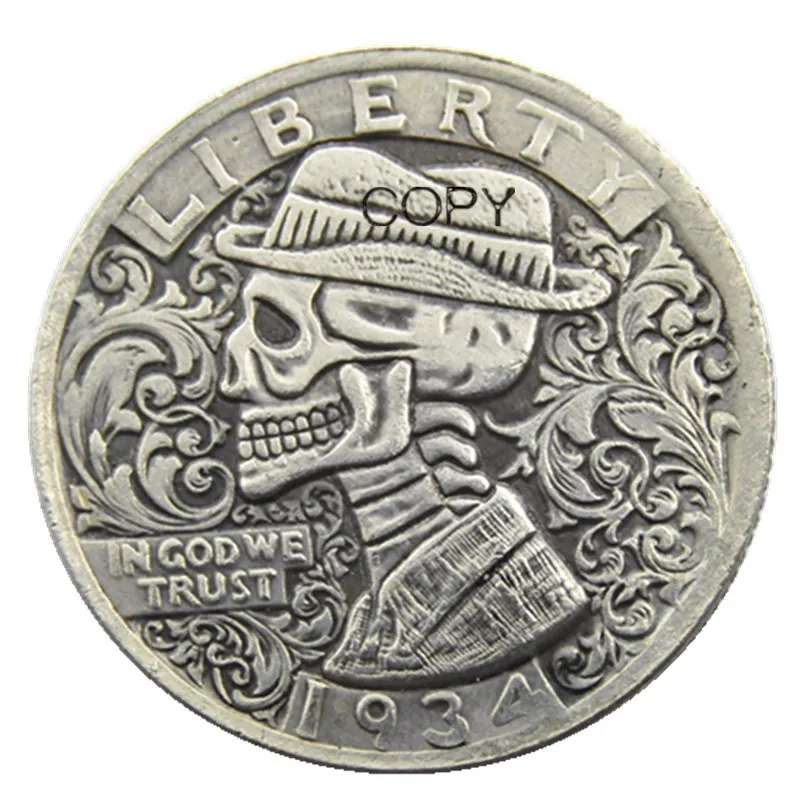 

W(11) Хобо креативные 1934 фотообои с черепом Зомби Скелет ручная резная Посеребренная копия монет