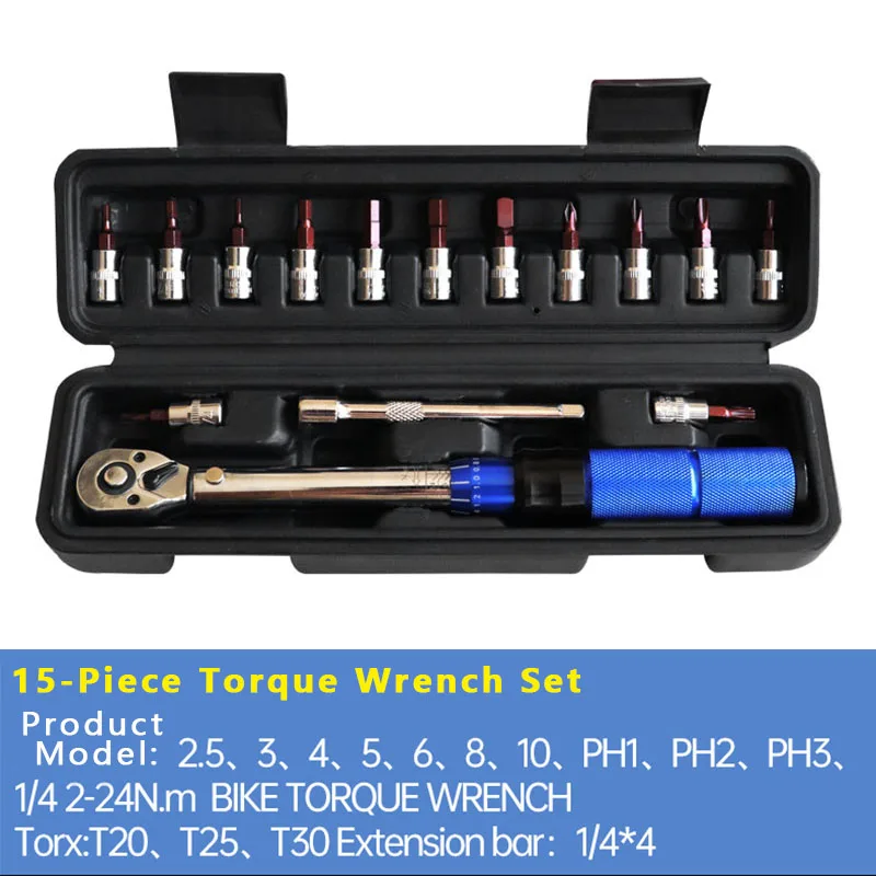 

Torque Wrench Set 1/4" 2-24Nm Bike Torque Wrench Allen Key Tool Socket Spanner Set Cycling Tool Bicycle Repair Bike Accessories