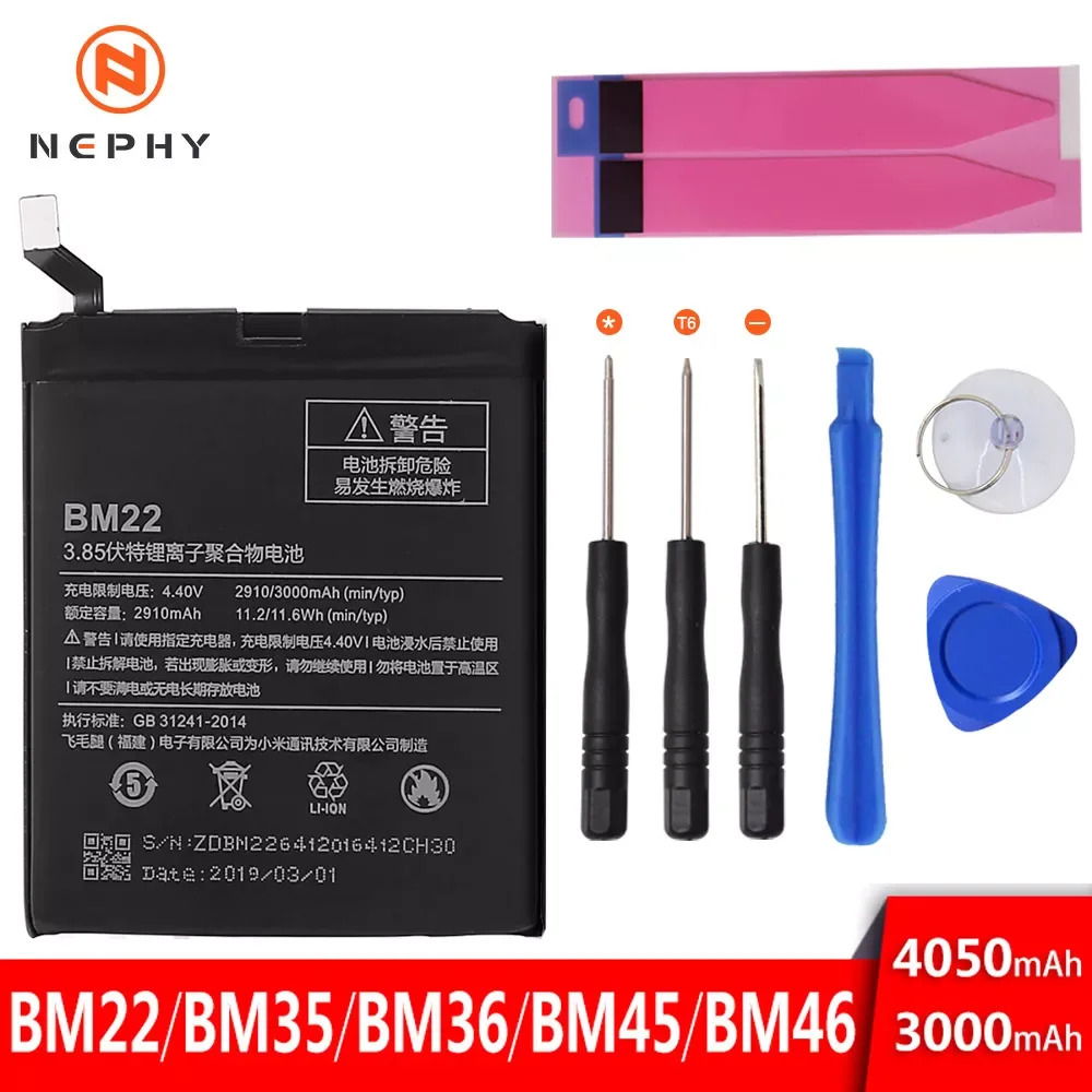 

2023New Nephy BM22 BM35 BM36 BM45 BM46 Origin Battery For Xiaomi Mi 5 4C 5S Mi5 Mi4C Mi5S Redmi Note 2 3 Pro Phone Replacement F