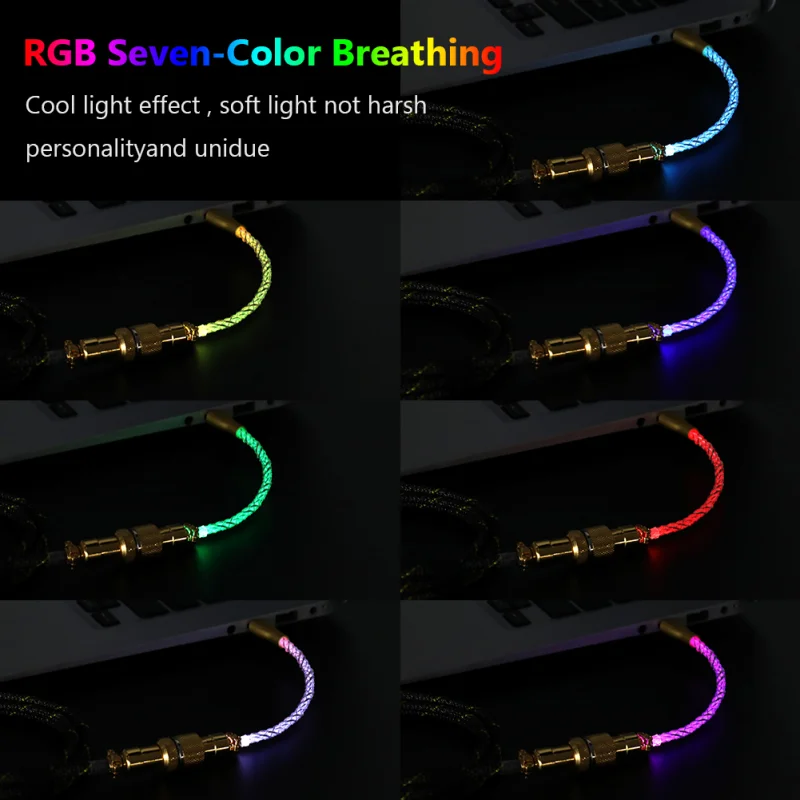 

RGB Type C USB Cable Mechanical Keyboard Coiled Spring Wire Aviator Data Cable Spiral Paracord Plug-in Aviator Data Cable