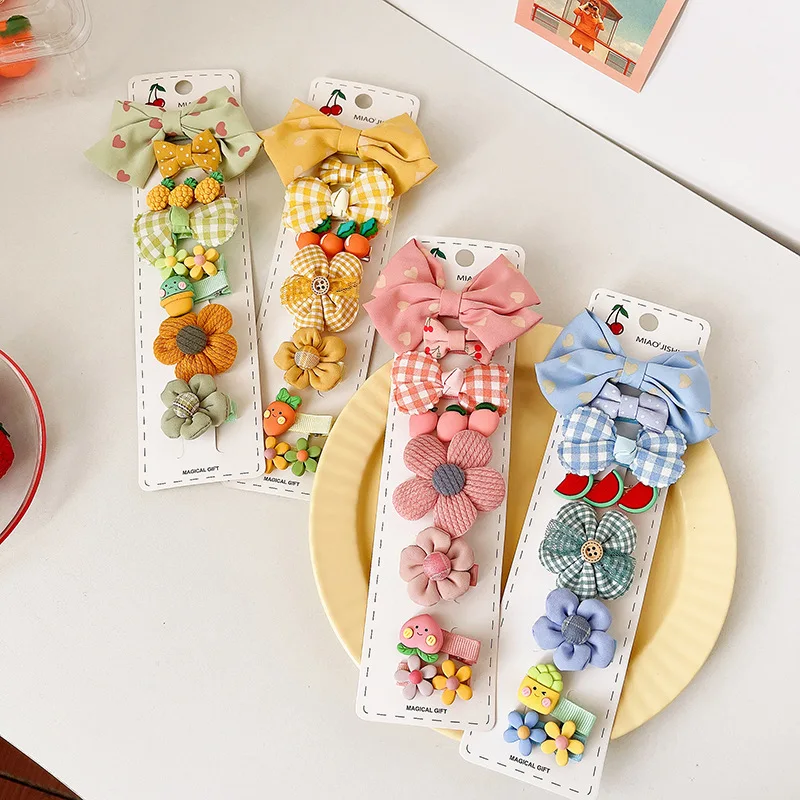 

8pcs/set Spring Autumn Cloth Hair Pins Clips Barrettes Accessories Things Cute Kawaii Bows Flower Cartoon Hairpins for Baby Girl