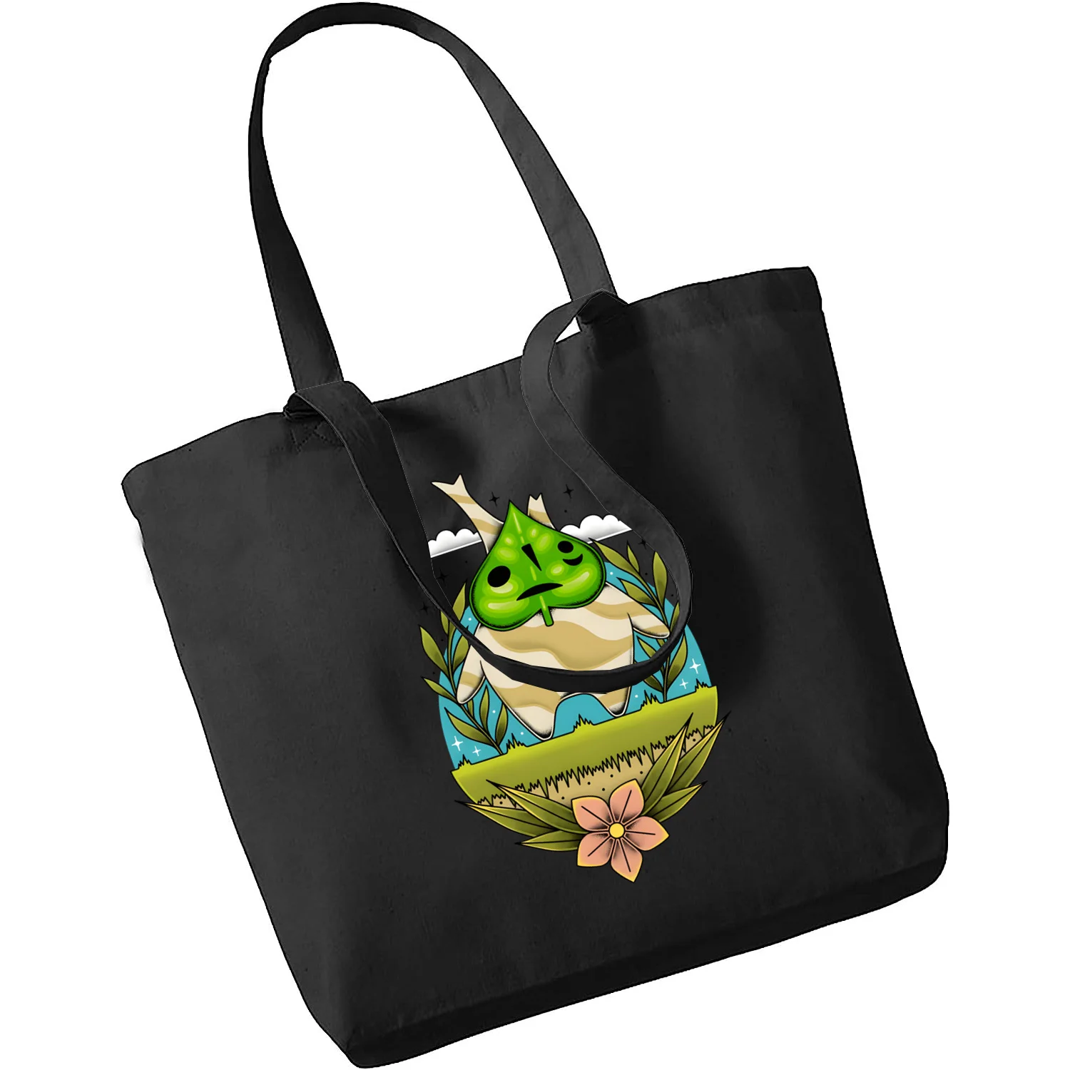 

Game Cute Leaf Little Monster Ladies Handbags Cloth Canvas Tote Bag Black Shopping Travel Women Eco Reusable Shoulder Bags