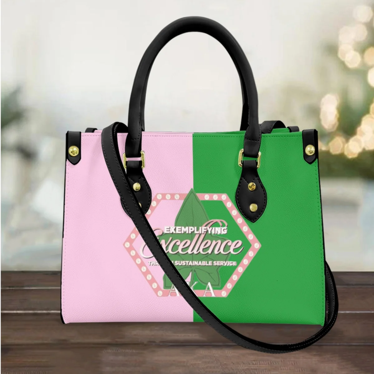 

Female College Student Gift Alpha Kappa Alpha Brand Design PU Leather Top Handleg Cross Body Bags New Trendy Shopping Handbag